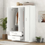 Armoire 3 portes avec 2 tiroirs, étagères et penderie – MDF blanc