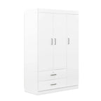 Armoire 3 portes avec 2 tiroirs, étagères et penderie – MDF blanc