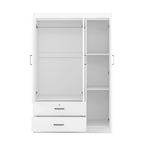 Armoire 3 portes avec 2 tiroirs, étagères et penderie – MDF blanc