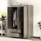 Armoire 3 portes avec 2 tiroirs, étagères et penderie – MDF blanc