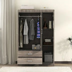 Armoire 3 portes avec 2 tiroirs, étagères et penderie – MDF blanc
