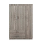 Armoire 3 portes avec 2 tiroirs, étagères et penderie – MDF blanc