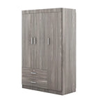 Armoire 3 portes avec 2 tiroirs, étagères et penderie – MDF blanc