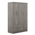 Armoire 3 portes avec 2 tiroirs, étagères et penderie – MDF blanc