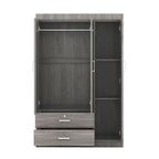 Armoire 3 portes avec 2 tiroirs, étagères et penderie – MDF blanc