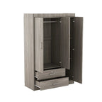 Armoire 3 portes avec 2 tiroirs, étagères et penderie – MDF blanc