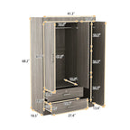 Armoire 3 portes avec 2 tiroirs, étagères et penderie – MDF blanc