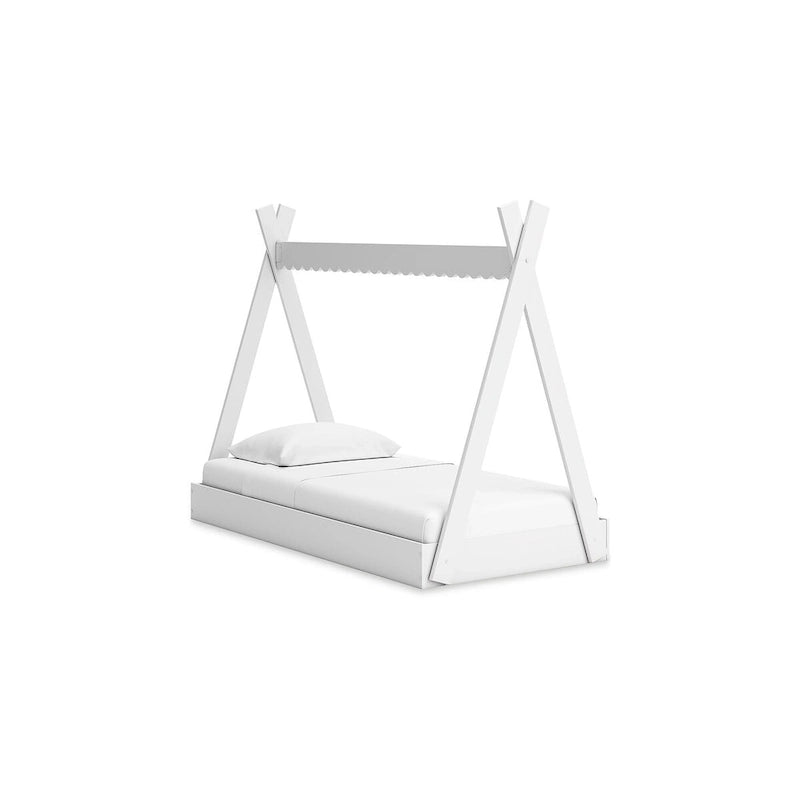 Lit cabane double blanc pour enfants – Bois composite au fini mat