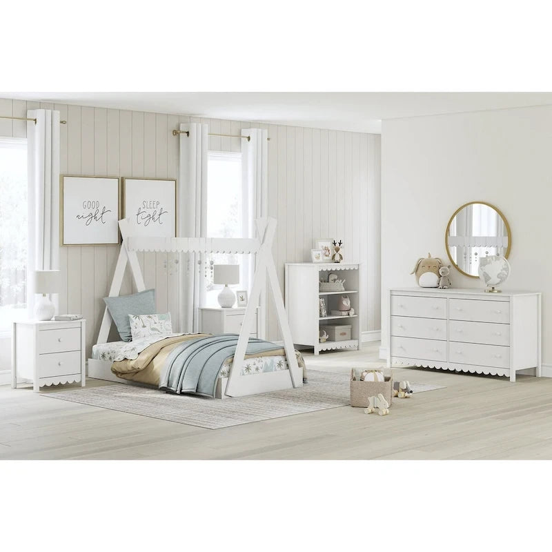 Lit cabane double blanc pour enfants – Bois composite au fini mat