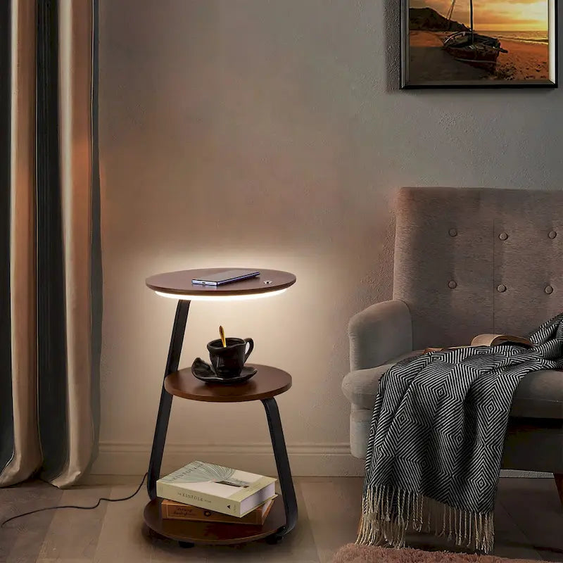 Table de Chevet Moderne avec Chargeur Sans Fil et Lumières LED