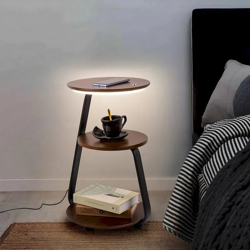 Table de Chevet Moderne avec Chargeur Sans Fil et Lumières LED