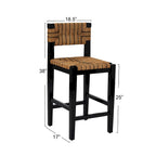 Tabouret de comptoir en bois massif et corde de jonc de mer tressée naturelle