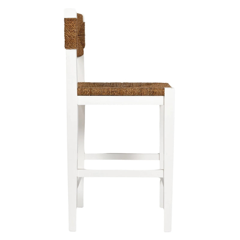 Tabouret de comptoir en bois massif et corde de jonc de mer tressée naturelle