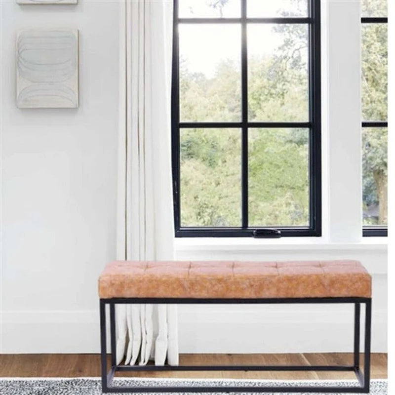 Banc à cadre en acier inoxydable noir mat avec assise en cuir PU