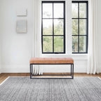 Banc à cadre en acier inoxydable noir mat avec assise en cuir PU