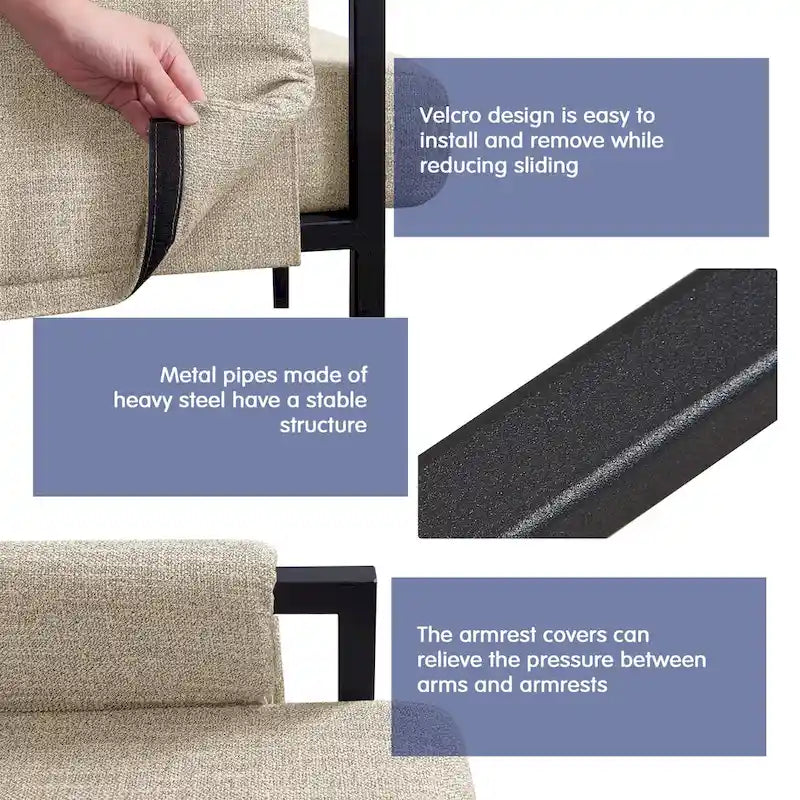 Fauteuil d'appoint rembourré avec structure métallique et éponge haute densité – 150 kg