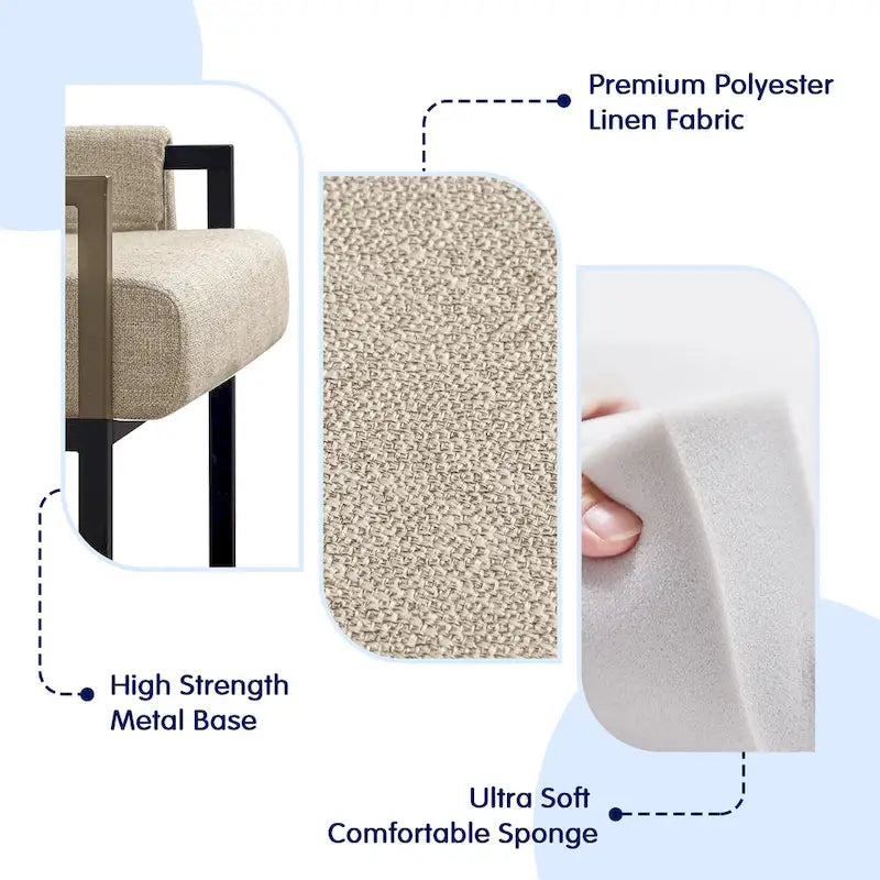 Fauteuil d'appoint rembourré avec structure métallique et éponge haute densité – 150 kg