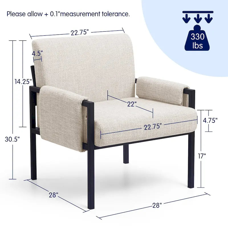 Fauteuil d'appoint rembourré avec structure métallique et éponge haute densité – 150 kg