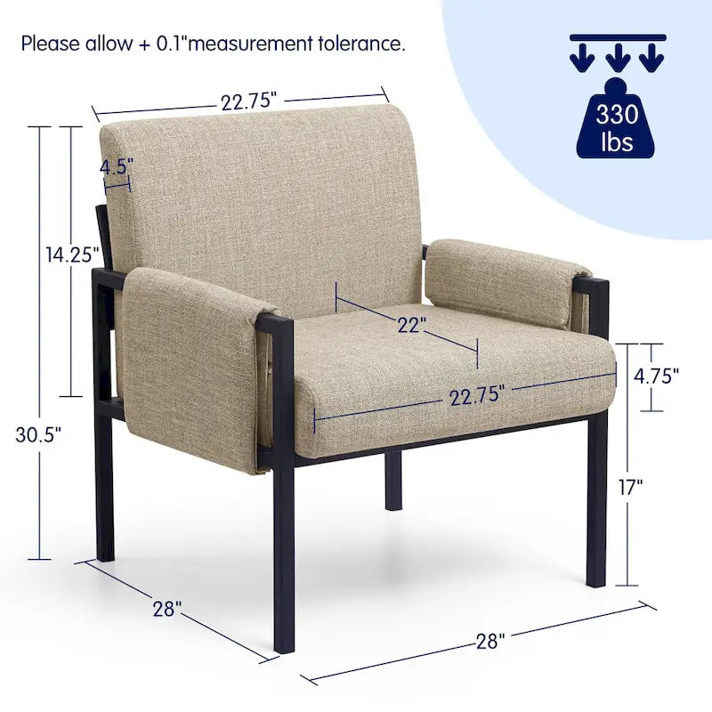 Fauteuil d'appoint rembourré avec structure métallique et éponge haute densité – 150 kg