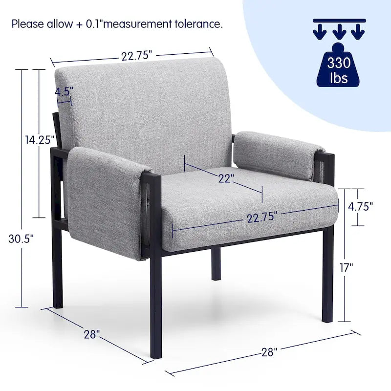 Fauteuil d'appoint rembourré avec structure métallique et éponge haute densité – 150 kg