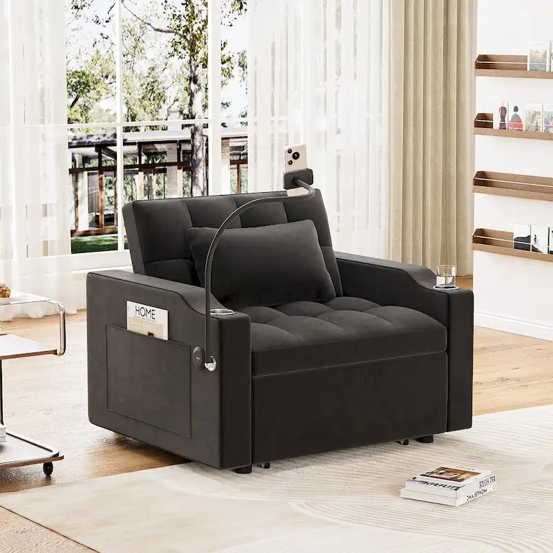 Canapé-lit convertible 3-en-1 avec port USB et porte-gobelet