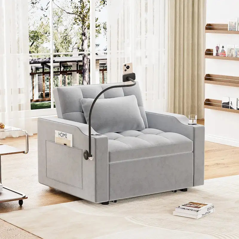 Canapé-lit convertible 3-en-1 avec port USB et porte-gobelet