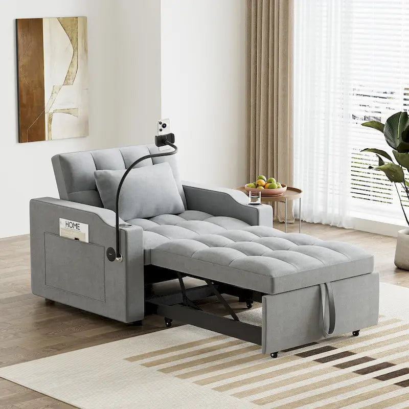 Canapé-lit convertible 3-en-1 avec port USB et porte-gobelet
