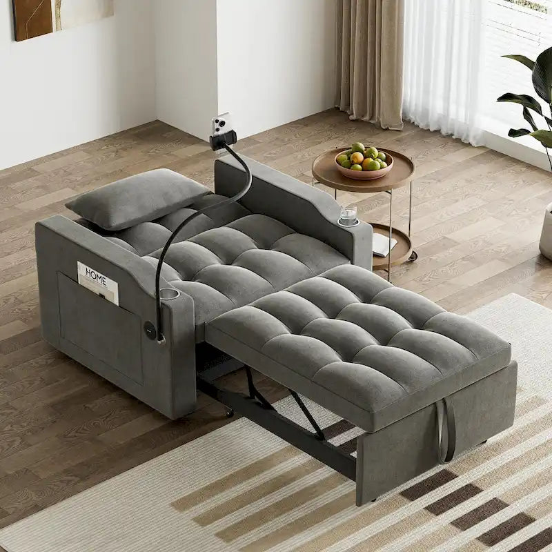 Canapé-lit convertible 3-en-1 avec port USB et porte-gobelet