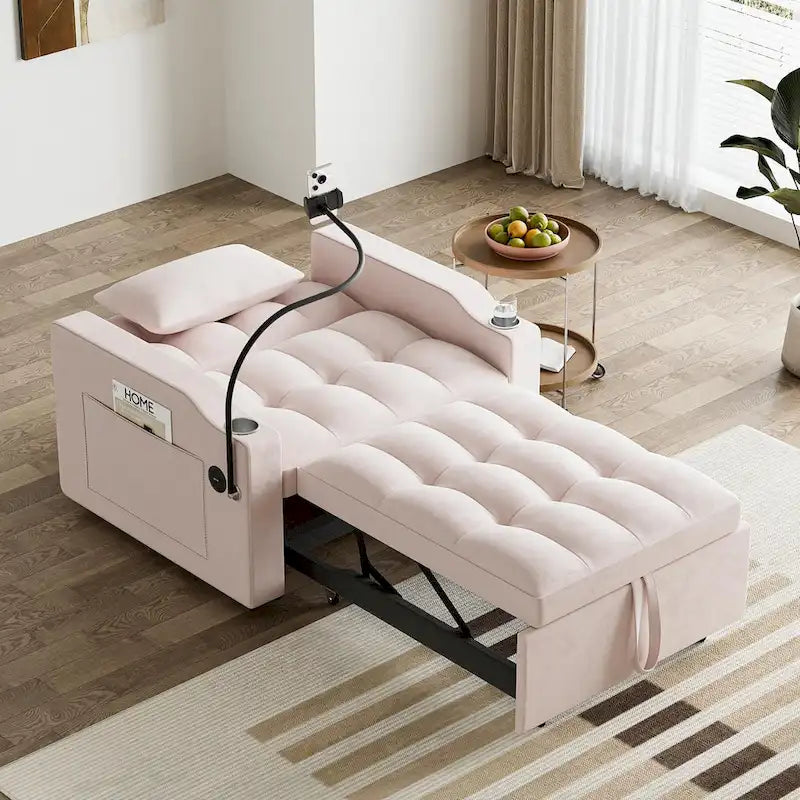 Canapé-lit convertible 3-en-1 avec port USB et porte-gobelet