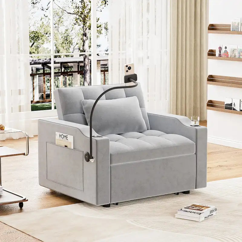 Canapé-lit convertible 3-en-1 avec port USB et porte-gobelet