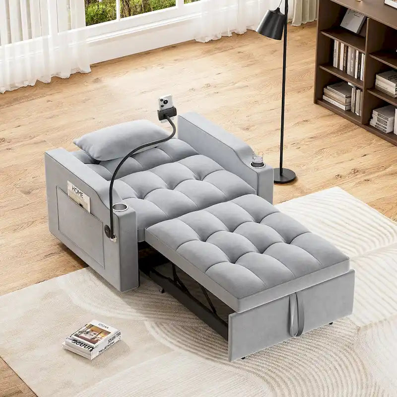 Canapé-lit convertible 3-en-1 avec port USB et porte-gobelet