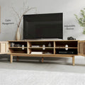 Meuble TV Chêne Pâle 180 cm avec poignées en Laiton Antique – Supporte les téléviseurs de 198 cm