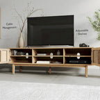 Meuble TV Chêne Pâle 180 cm avec poignées en Laiton Antique – Supporte les téléviseurs de 198 cm