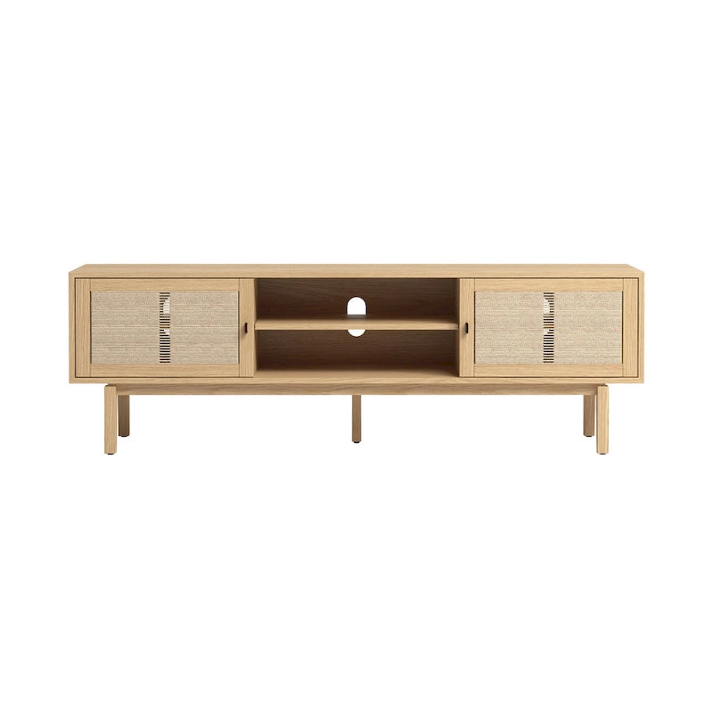 Meuble TV Chêne Pâle 180 cm avec poignées en Laiton Antique – Supporte les téléviseurs de 198 cm