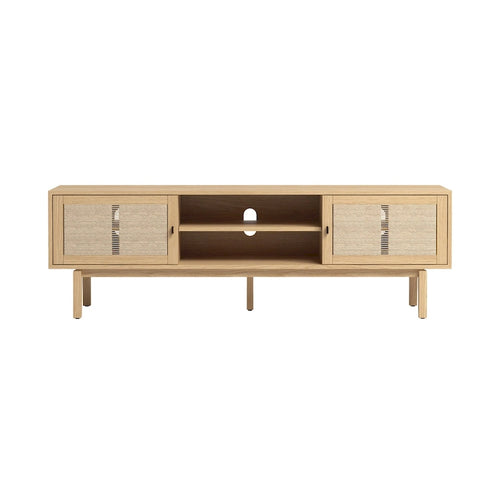 Meuble TV Chêne Pâle 180 cm avec poignées en Laiton Antique – Supporte les téléviseurs de 198 cm