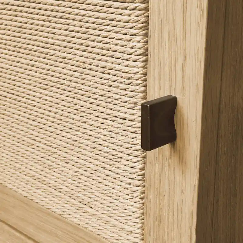 Meuble TV Chêne Pâle 180 cm avec poignées en Laiton Antique – Supporte les téléviseurs de 198 cm
