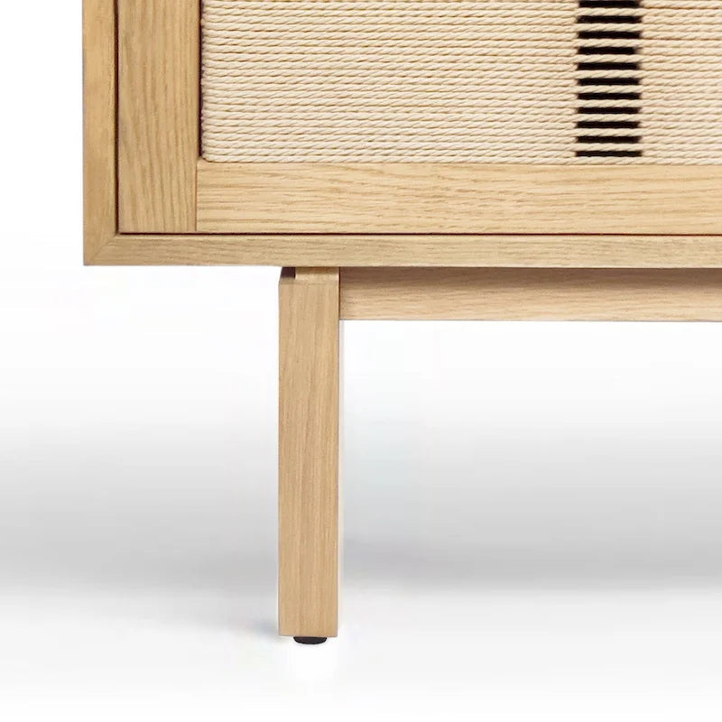 Meuble TV Chêne Pâle 180 cm avec poignées en Laiton Antique – Supporte les téléviseurs de 198 cm