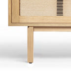 Meuble TV Chêne Pâle 180 cm avec poignées en Laiton Antique – Supporte les téléviseurs de 198 cm