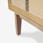 Meuble TV Chêne Pâle 180 cm avec poignées en Laiton Antique – Supporte les téléviseurs de 198 cm