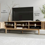 Meuble TV Chêne Pâle 180 cm avec poignées en Laiton Antique – Supporte les téléviseurs de 198 cm
