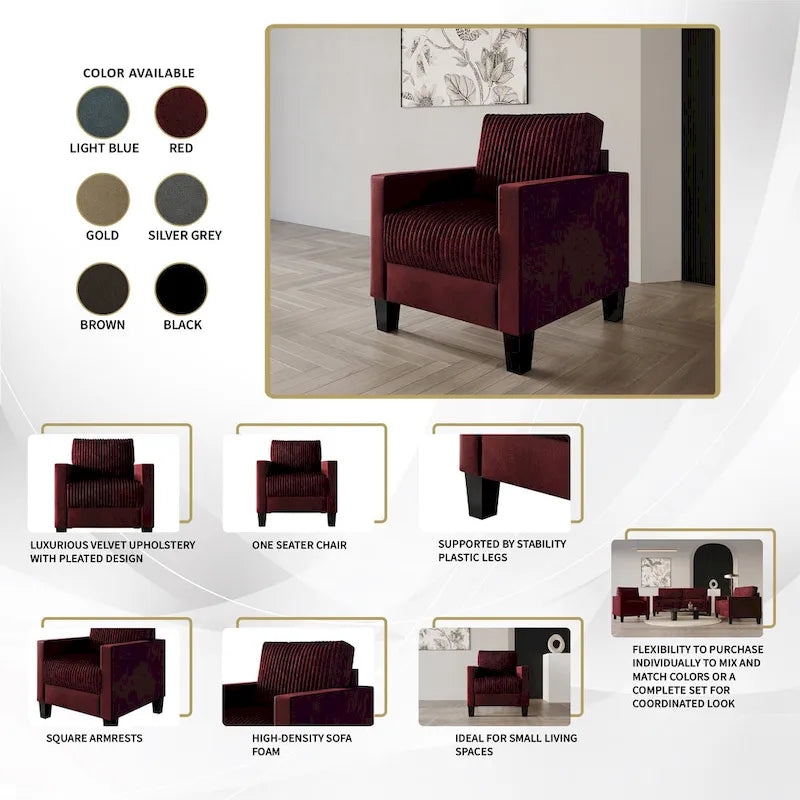 Fauteuil en velours style Mid-Century – 6 couleurs