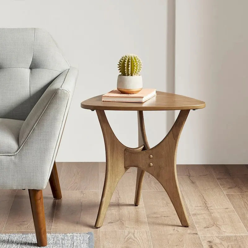 Table d'appoint latérale en bois triangulaire – Table d'appoint moderne du milieu du siècle, finition orme