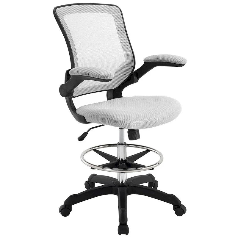 Chaise de dessinateur réglable en hauteur avec dossier en maille et roulettes