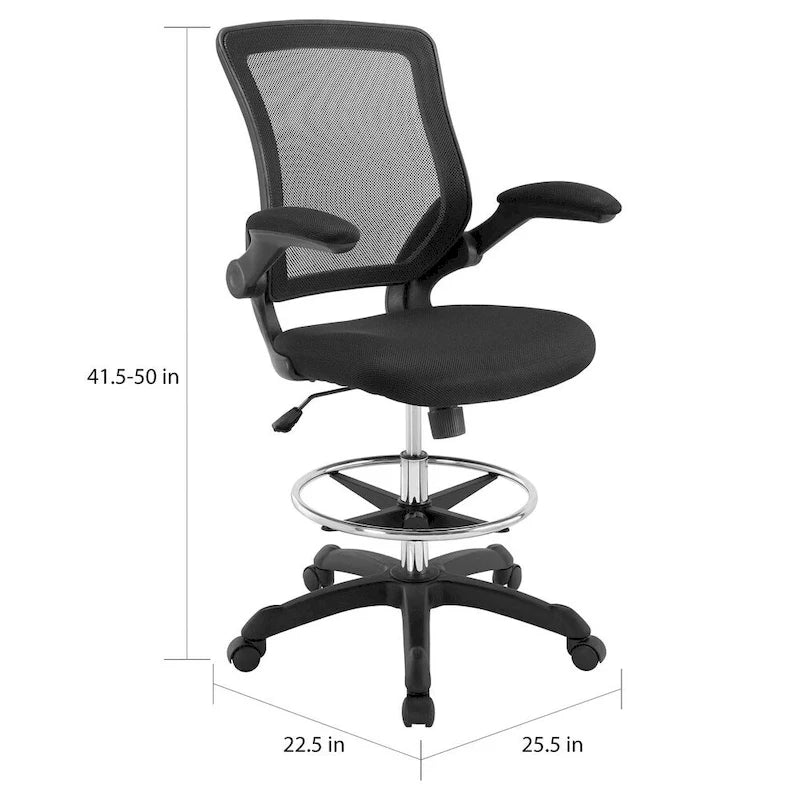 Chaise de dessinateur réglable en hauteur avec dossier en maille et roulettes
