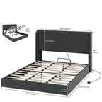 Cadre de lit de rangement à vérins hydrauliques avec ports USB/Type-C – 499 kg
